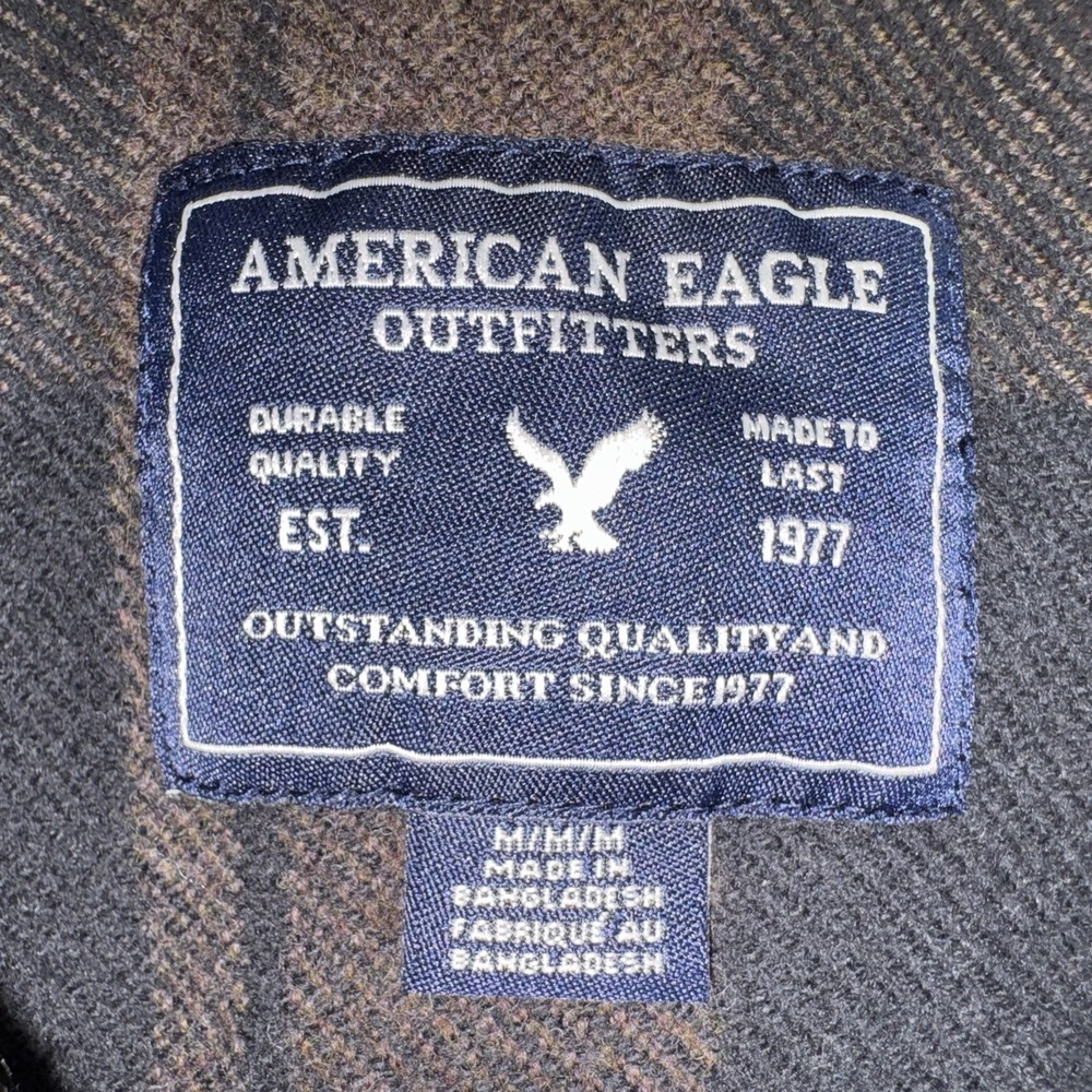 American Eagle Flannel Button Up Mens M Brown Heavyweight Plaid Shirt